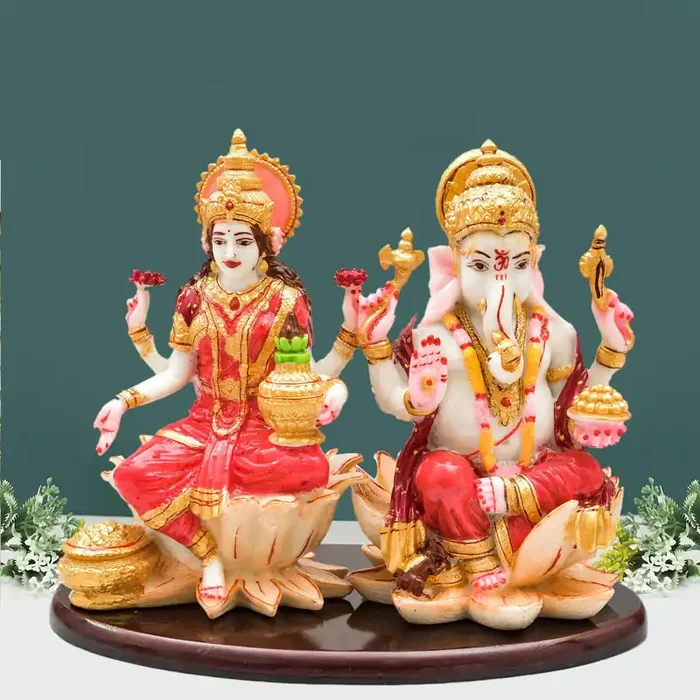 Archna Handicraft Polyresin Ganesh Ji Laxmi Ji Idol Murti for Pooja Room Laxmi Ganesh Murti for Home Temple Pooja Room Decoration Figurine Sculpture (Size 7 x 9 Inch)