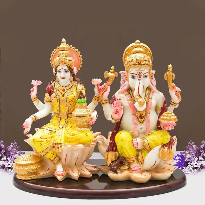 Archna Handicraft Polyresin Ganesh Ji Laxmi Ji Idol Murti for Pooja Room Laxmi Ganesh Murti for Home Temple Pooja Room Decoration Figurine Sculpture (Size 7 x 9 Inch)