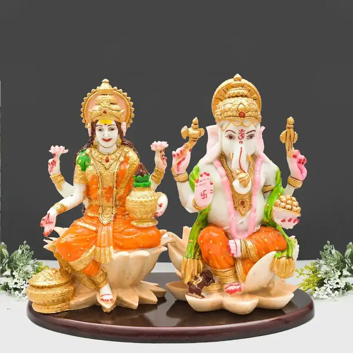 Archna Handicraft Polyresin Ganesh Ji Laxmi Ji Idol Murti for Pooja Room Laxmi Ganesh Murti for Home Temple Pooja Room Decoration Figurine Sculpture (Size 7 x 9 Inch)