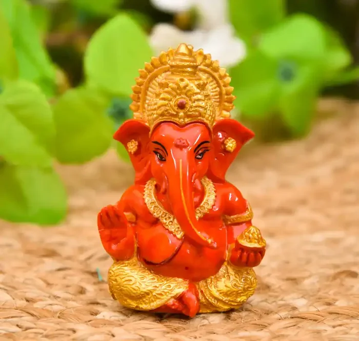 Archna Handicraft Polyresin Hand Printed Ganesh ji Idol for Marble Dust Car Dashboard Pooja Room I Home Temple Decoration Items I God Idols I Statue I (Size 3 x 2 Inches)