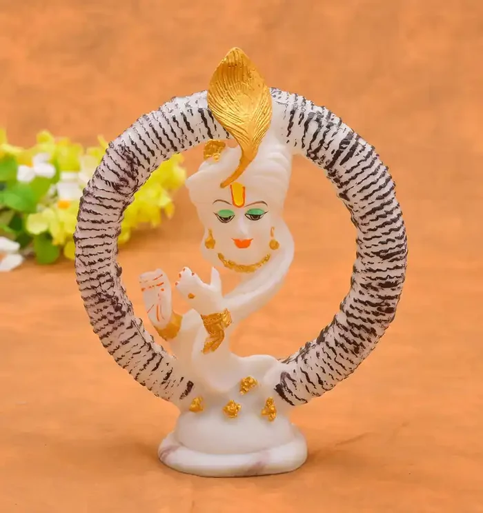 Archna Handicraft Polyresin Hand Printed Krishna for Pooja Room Figurine Idol Statue for Home Decor (11 x 8 Inches)