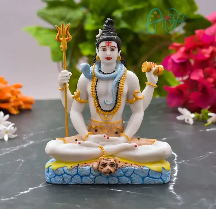 Archna Handicraft Polyresin Hand Printed Shiv ji Murti Home Office Lord Shiva Idol Statue for Car Dashboard I Lord Idols for Pooja Room I God Idols Statue Figurines (Size 6×4.5 Inches)