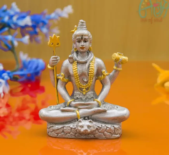 Archna Handicraft Polyresin Hand Printed Shiv ji Murti Lord Shiva Statue Figurines Idol Mahadev Sculpture (3×2 Inches)