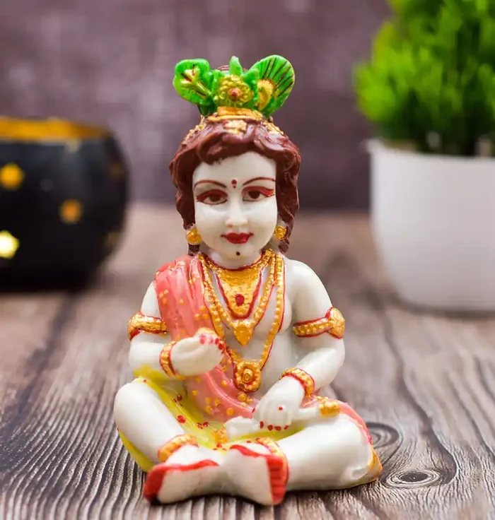 Archna Handicraft Polyresin Laddu Gopal Kanha ji Figurine God Idol for Home Office Decor Shree Krishna Murti Decorative Showpiece (2.5×4 Inch)