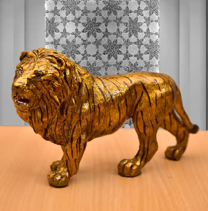 Archna Handicraft Polyresin Lion Statue Marble Dust for Pooja Room Decorative Showpiece for Home Decor (8 x 5 Inches)