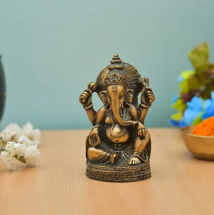 Archna Handicraft Polyresin Lord Ganesha Statue for Pooja Lord Ganesh Murti Idol Sculpture for Home Office Decorations (3.5 x 2 Inches)
