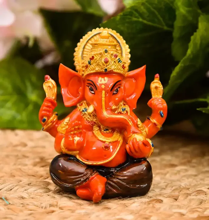 Archna Handicraft Polyresin Lord Ganesha Statue for Pooja Lord Ganesh Murti Idol Sculpture for Home Decorations (3.5 x 2.5 Inches)