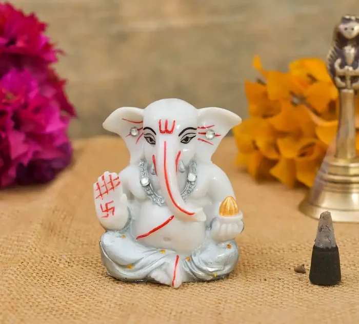Archna Handicraft Polyresin Lord Ganesha Statue for Pooja Lord Ganesh Murti Idol Sculpture for Home Living Room (2.5 x 2 Inches, Silver)