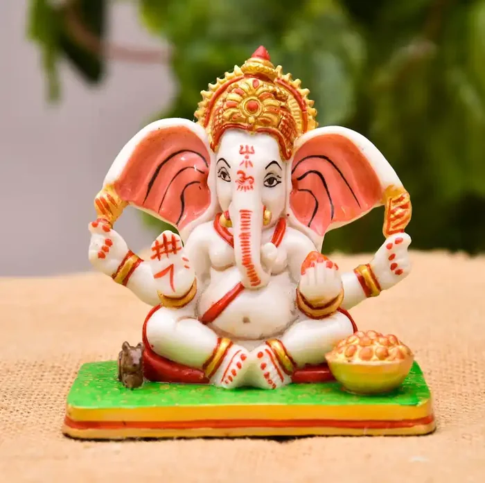 Archna Handicraft Polyresin Lord Ganesha Statue for Pooja Lord Ganesh Murti Idol Sculpture for Home Office Decorations (5 x 2.5 x 4.5 Inches)