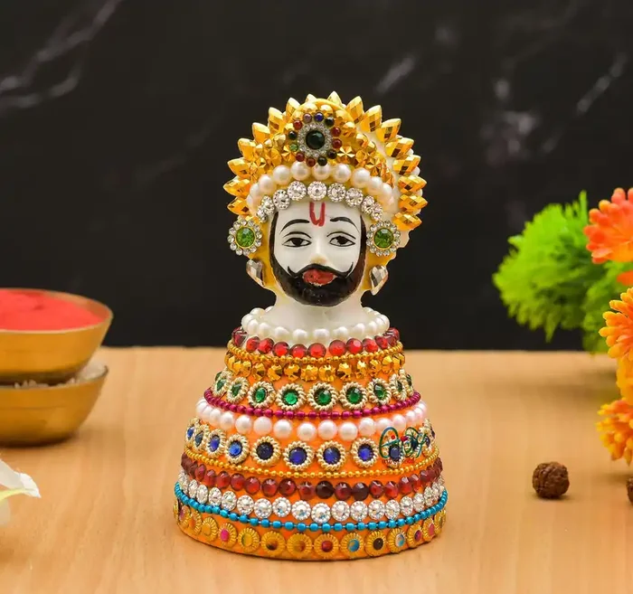 Archna Handicraft Polyresin Lord Khatu Shyam Baba Ji Murti Figurine Idol Statue Pooja Gift Home DÃ©cor Showpiece (4×3.5 Inch, 180 Gram)