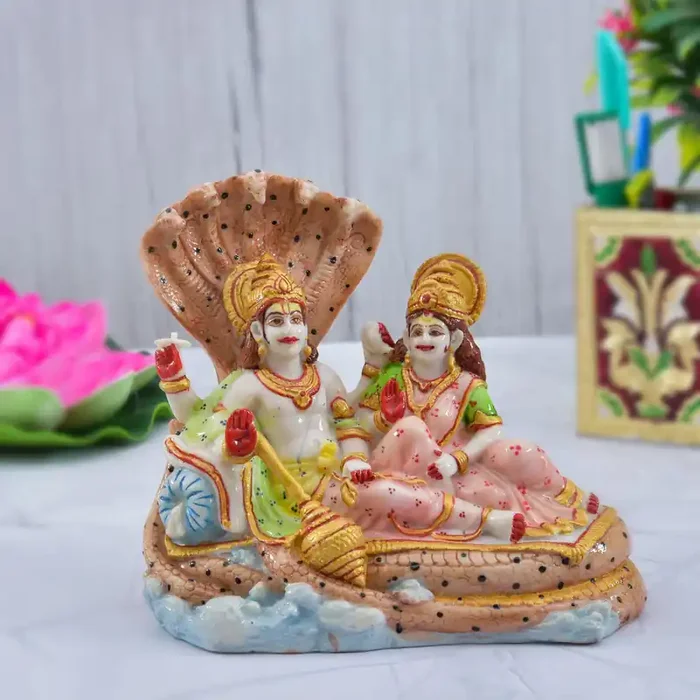Archna Handicraft Polyresin Lord Vishnu Laxmi ji Murti Figurine Idol Statue for Pooja Room (4 x 3 Inches)