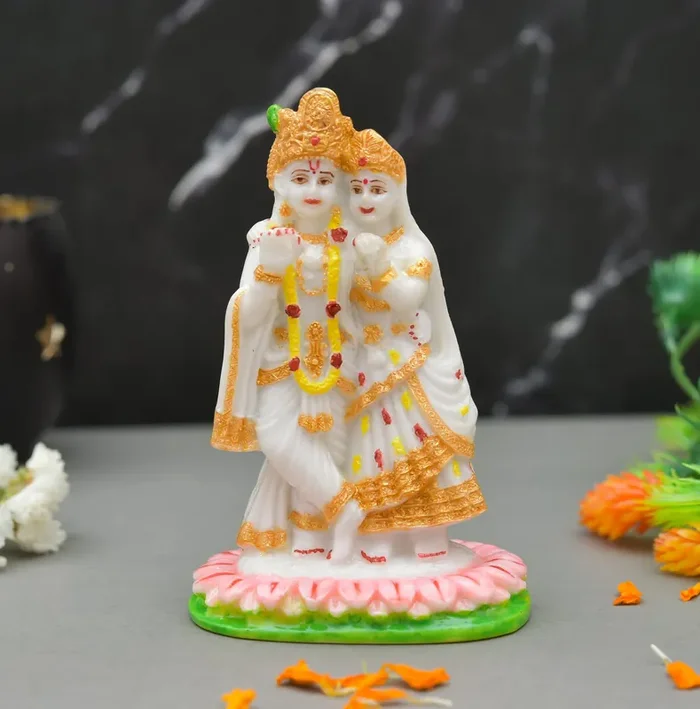 Archna Polyresin Handicraft Radha Krishna Statue for Pooja Home Office Decorative Showpiece Shree Krishna Figurine Idol Statue (4.5×3 Inch, White)