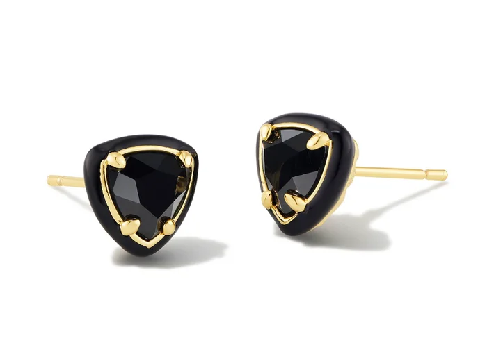 Arden Gold Enamel Framed Stud Earrings in Black Agate – Kendra Scott