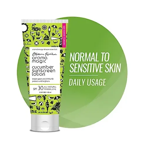 Aroma Magic Cucumber Sunscreen Lotion 3.38 Fl Oz (100ml) SPF 30 Natural Sunblock Lotion for Normal to Sensitive Skin Broad Spectrum Paraben Free