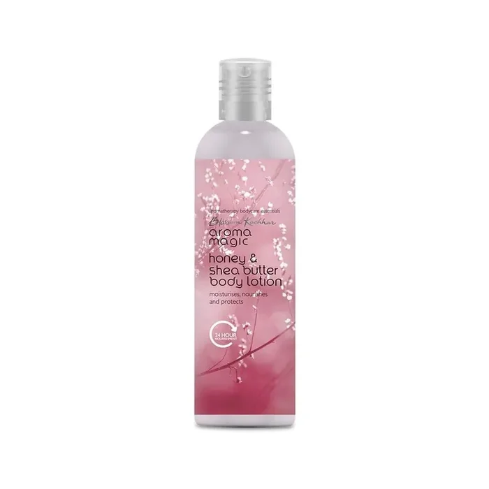 Aroma Magic Honey & Shea Butter Body Lotion Lock 24H Moisture soothes & protects sunburn SPF 25 with beta-carotene, citric acid & soybean extract Non-greasy 220 ml