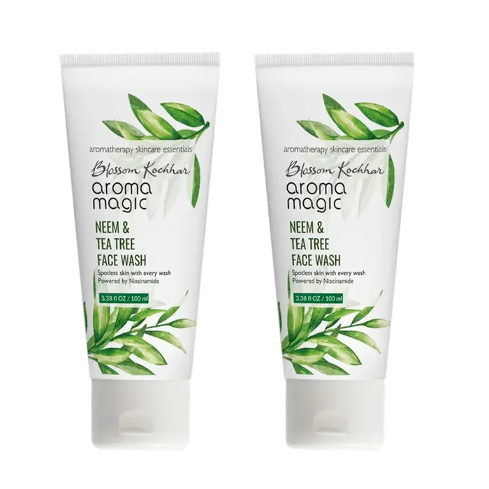 Aroma Magic Neem & Tea Tree Face wash PWRD By 5% Niacinamide & Aloevera Gel for Spotless & Soft Skin Oily & Acne/Pimples Prone Skin for Women & Men 100 ml pack of 2