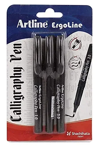 Artline Ergoline Calligraphy Pen With 3 Nib Sizes, Black Colour, Set of 3 Pens