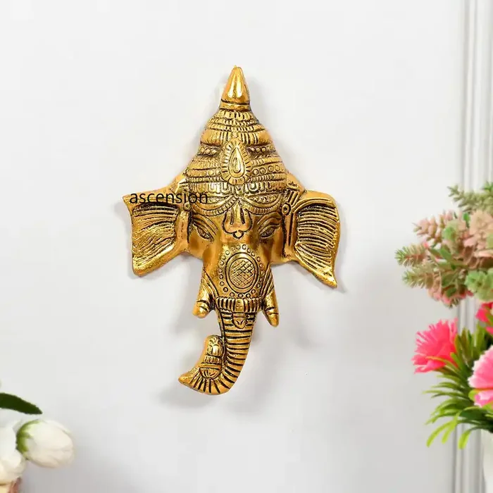 ascension Golden Metal Ganesha ji Statue,Ganpati Wall Hanging Sculpture Lord Ganesh Idol Lucky Feng Shui Wall Decor and Gifting
