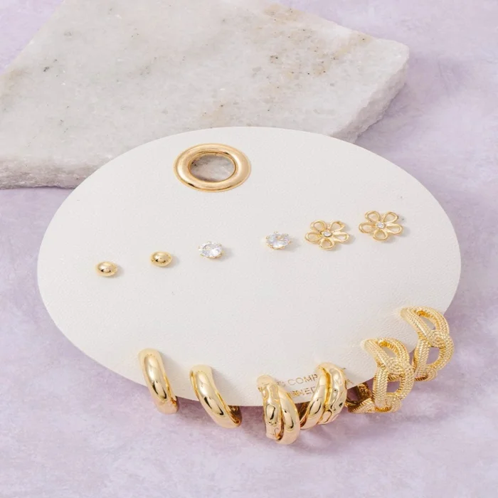 Assorted Hoop And Stud Earrings Set – Gold