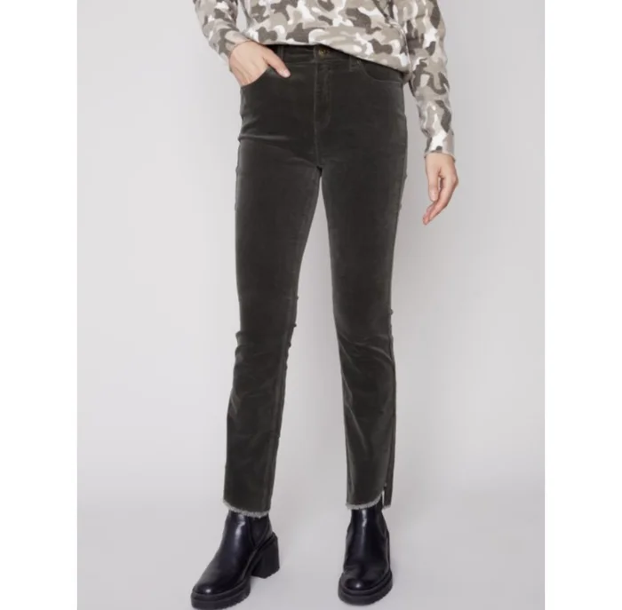 Asymmetrical-Hem Corduroy Bootcut Pant