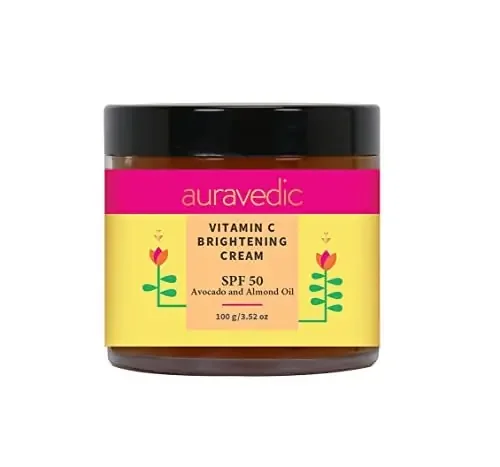Auravedic Sunscreen SPF 50 Vitamin C Face Cream 100gm. Sunscreen for women Sunscreen for men Sunscreen for oily skin normal skin dry skin Skin Brightening Cream Sun cream for men women paraben free