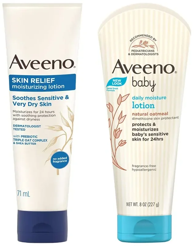 Aveeno Baby Daily Moisturising Lotion for Delicate Skin (227g) & Aveeno Skin Relief Lotion For Sensitive Skin, White, 71 g