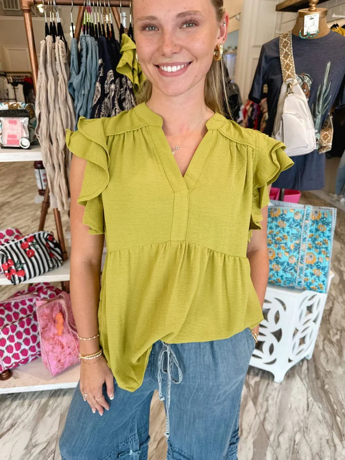 Avocado Delight Ruffle Sleeve Top