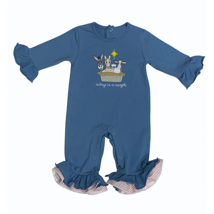 AWAY IN A MANAGER GIRLS BLUE ROMPER