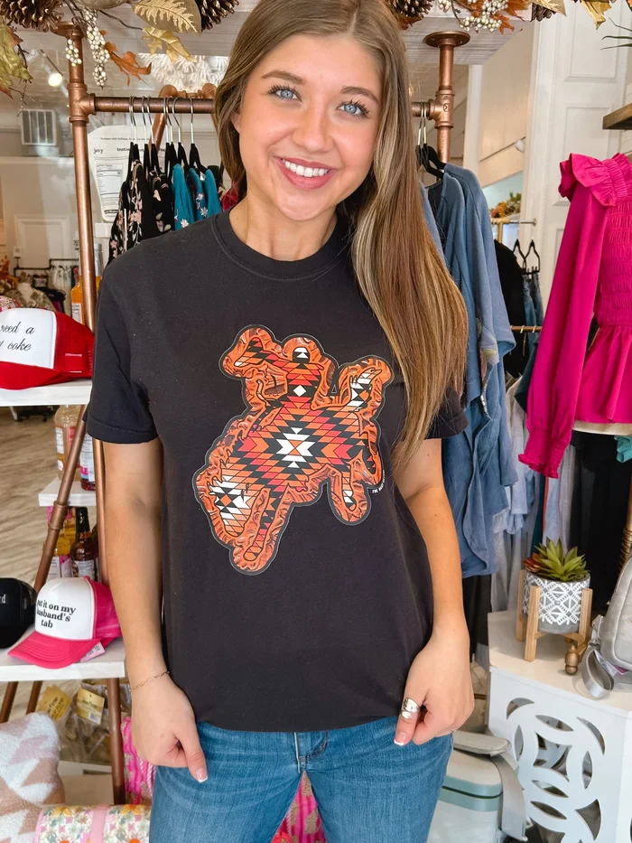 Aztec & Tooled Leather Western Bronc Black T-shirt