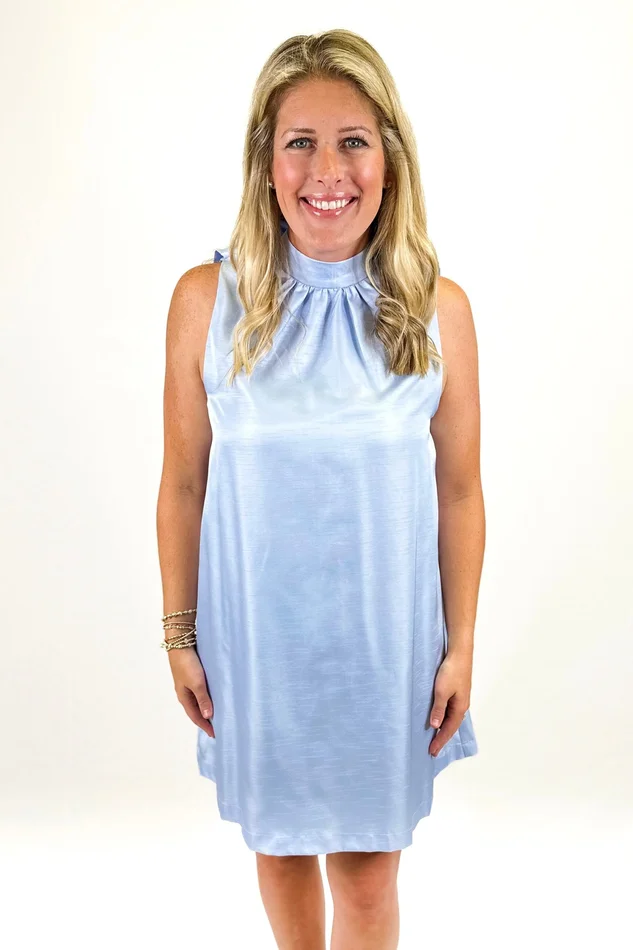 BABY BLUE TIE BACK SATIN A-LINE DRESS