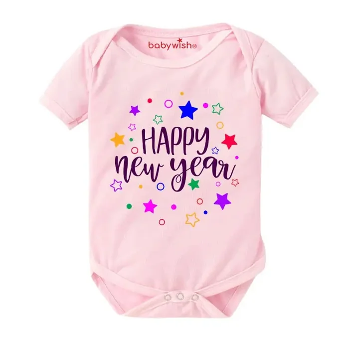 baby wish My First New Year Romper Clothes Baby New Year Bodysuits Newborn Outfit My 1st New Year Printed Romper with Envelop Neck Half Sleeve Unisex Romper Infant Dress Happy New Year Star Group