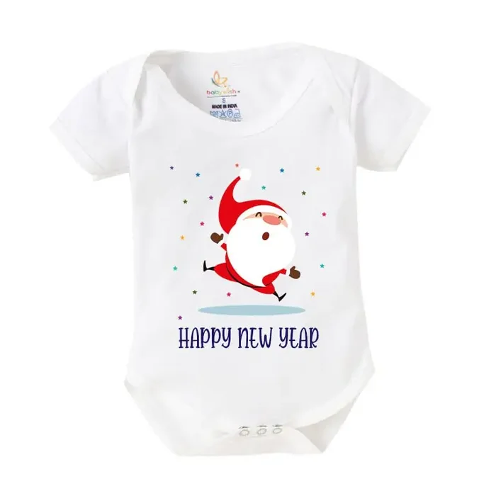 baby wish My First New Year Romper Clothes Baby New Year Bodysuits Newborn Outfit My 1st New Year Printed Romper with Envelop Neck Half Sleeve Unisex Romper Infant Dress Santa On Happy New Year