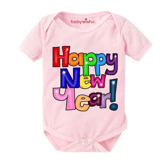 baby wish My First New Year Romper Clothes Baby New Year Bodysuits Newborn Outfit My 1st New Year Printed Romper with Envelop Neck Half Sleeve Unisex Romper Infant Dress Wish You All Happy New Year