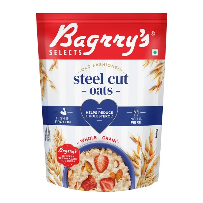 Bagrry‘s Steel Cut Oats 1.5kg Pouch High in Dietary Fibre & Protein Helps in Weight Management & Reducing Cholesterol Non GMO Old Faishoned Oats Breakfast Cereal