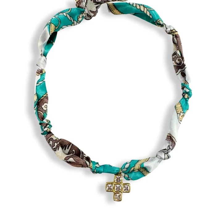 Baguette Cross Turquoise Scarf Charm Necklace