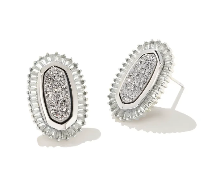 Baguette Elisa Stud Earrings in Rhodium Platinum Drusy – Kendra Scott