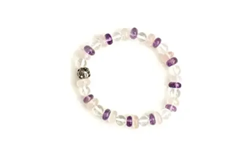 Bamboology Amethyst Rose Quartz And Clear Quartz Bracelet For Strength Love And Fulfilling Relationshp