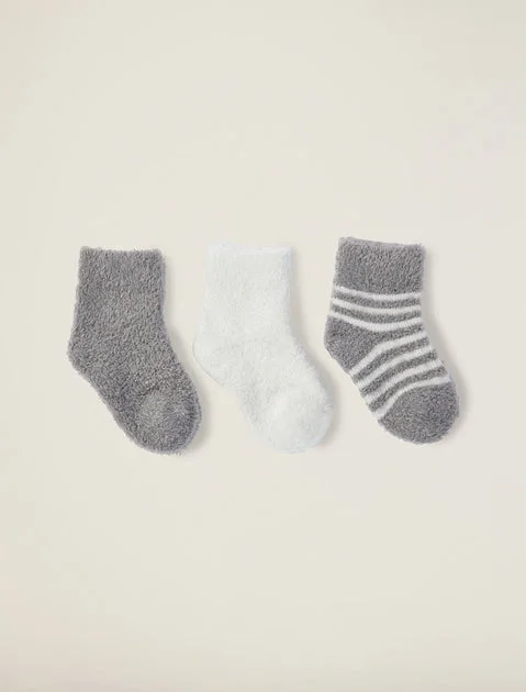 Barefoot Dreams CozyChic Infant Socks 3-Pack – Pewter/Pearl