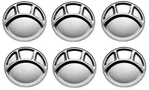 Bartan Star Stainless Steel Round Partition Plate Set of 6 (13 Inch)