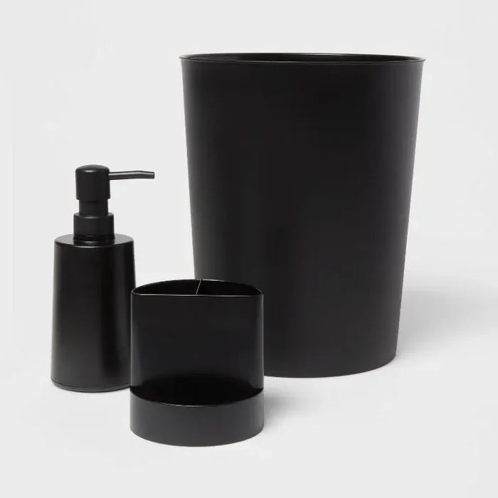 Bath Coordinates Bundle Black – Room Essentials™ Plastic Hand Washable, Includes Wastebasket & Soap Dispenser