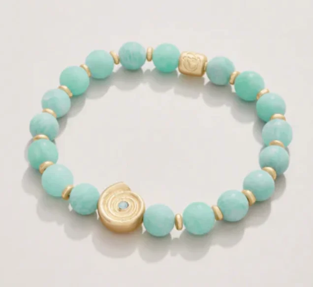 Beachy Stretch Bracelet 8mm Matte Amazonite/Moon Shell – Spartina