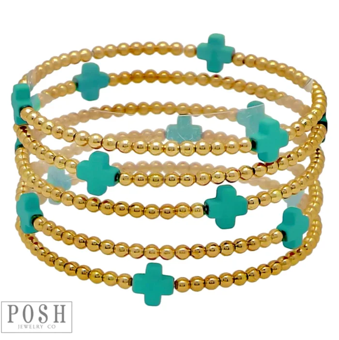 Beads & Cross Charm Stack Bracelet