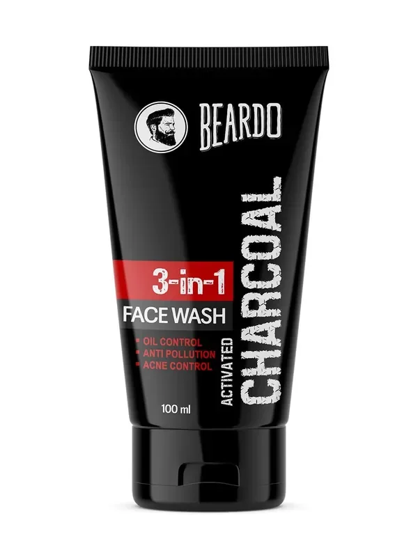 Beardo 3-in-1 Activated Charcoal Face Wash Deep Cleanse, Exfoliate & Detoxify All-in-One Face Wash for Oily Skin, Dirt & Pollution Removal Oil Control Face wash for men 100ml
