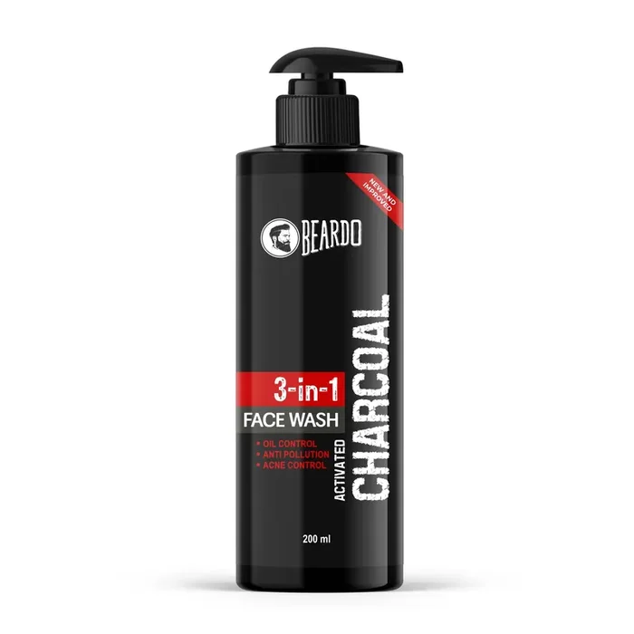 Beardo 3-in-1 Activated Charcoal Face Wash Deep Cleanse, Exfoliate & Detoxify All-in-One Face Wash for Oily Skin, Dirt & Pollution Removal Oil Control Face wash for men 200ml