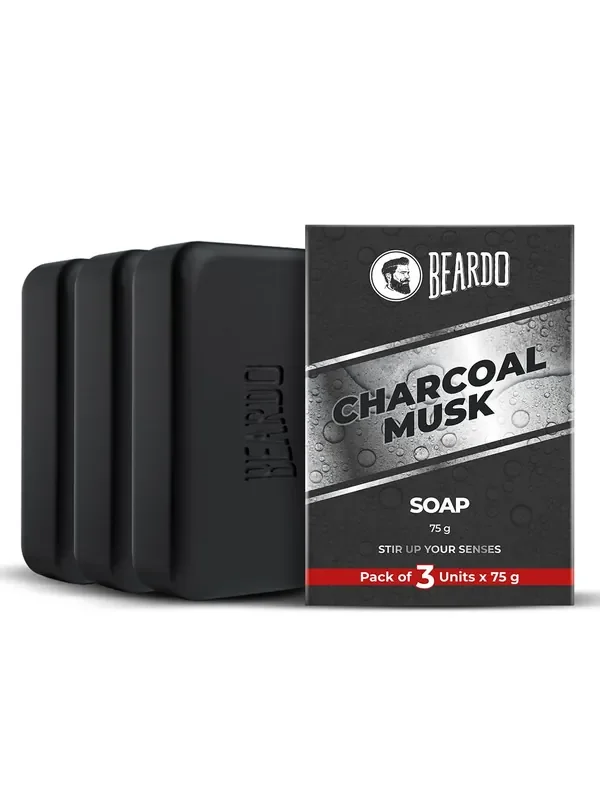 Beardo Activated Charcoal Musk Soap for Men, 75g x 3 With Activated Charcoal Deep Cleansing, Anti-Pollution Refreshing Removes Impurities Removing Excess Oil