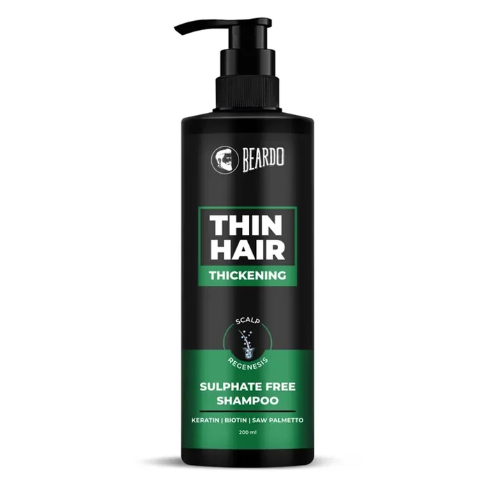 BEARDO Thin Hair Thickening Sulphate Free Shampoo for Men 200 ml With Biotin, Keratin, Saw Palmetto Sulphate and Paraben Free Shampoo For Strong & Thick Hair