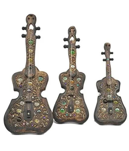 Beautiful Wooden Wall Hanging Key Holder Guitar Shape Set of 3