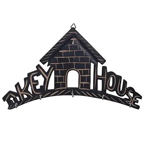 Beautiful Wooden Wall Hanging Key Holder with Key Hooks in Home Shape. A Perfect Key Holder/Manager