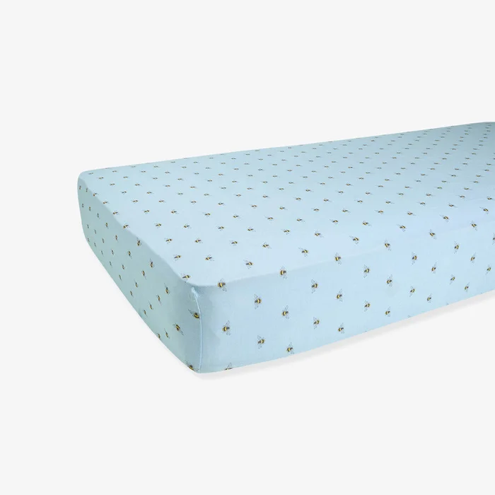 Bees Blue Baby Crib Sheet | Zanna