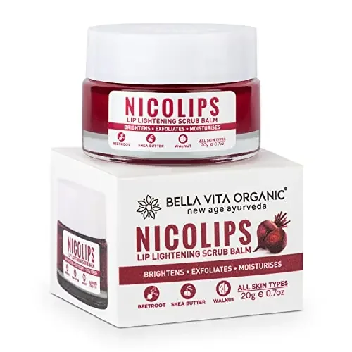Bella Vita Organic NicoLips Lip Scrub Balm Brightening Dark Lips for Men and Women Dry Lips/Chapped Lip & Lipstick Stains Removal Lipcare 20 g